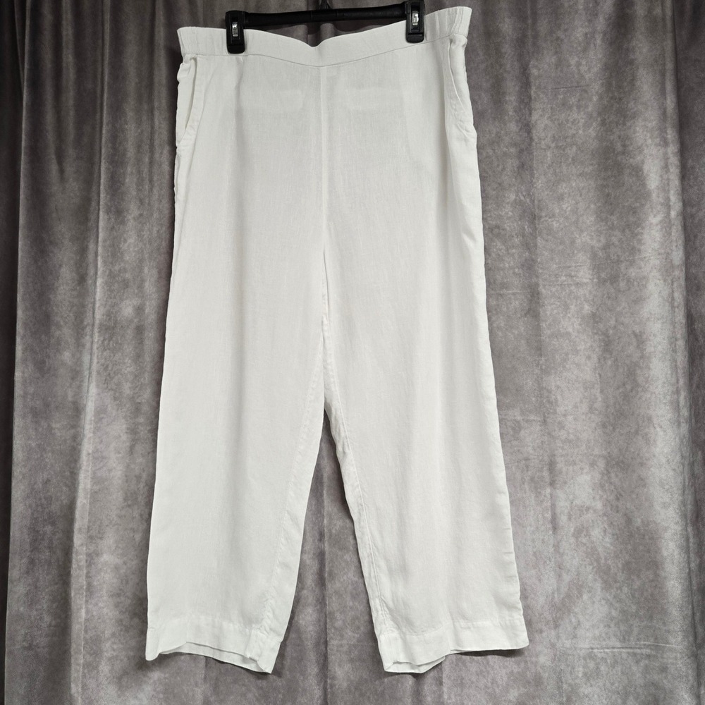 Charter Club Luxury 100% Linen Wide Leg Crop Pants White Womens Size XL